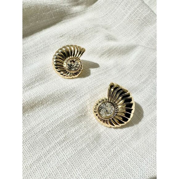 Sparkly seashell gold color stud earrings ￼